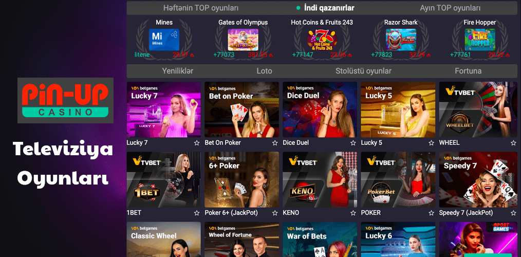 Pin Up-da TV Oyunları haqqında məlumat