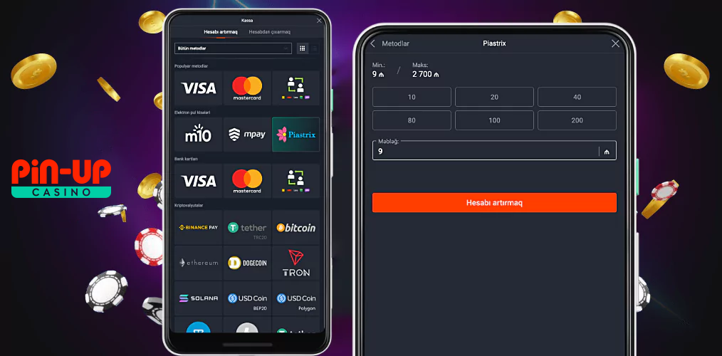 Mövcud ödəniş üsullarından istifadə edərək Pin Up balansınızı artıra bilərsiniz